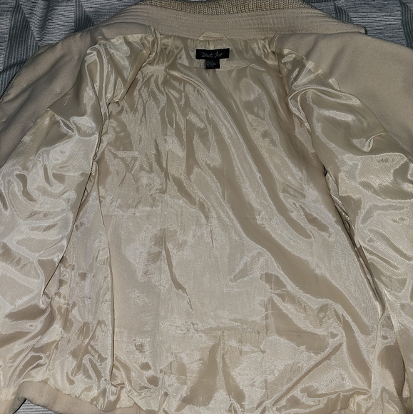 What's Hot Womens Beige Wool Blend Belted Full-Zip Studed PeaCoat Size: X-Large - Picture 5 of 10